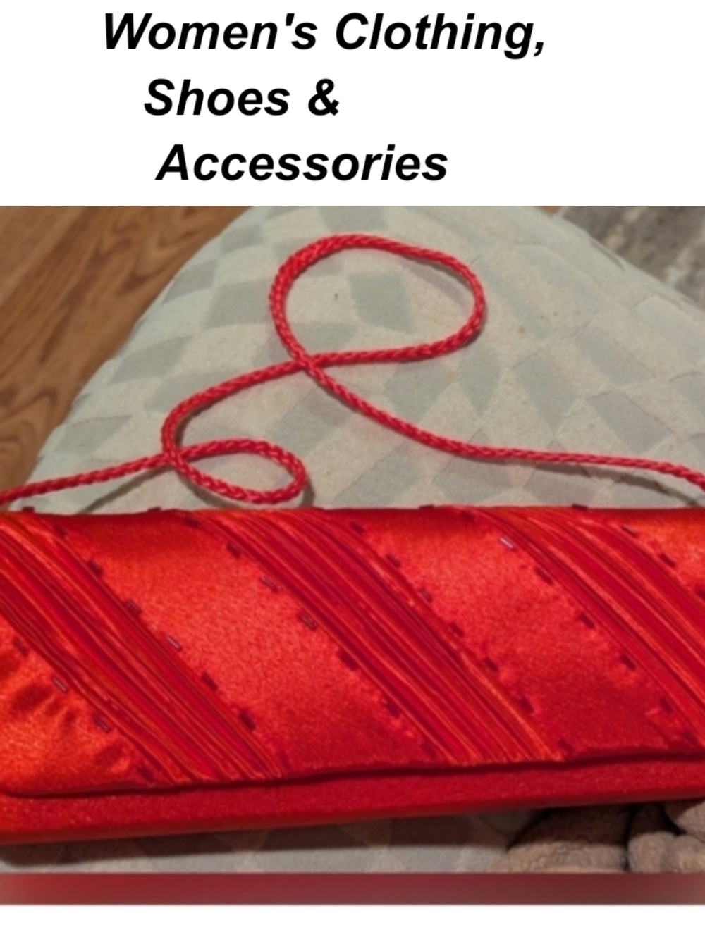 Jessica McClintock Vibrant Red Satin Beaded Clutch. NWOT.